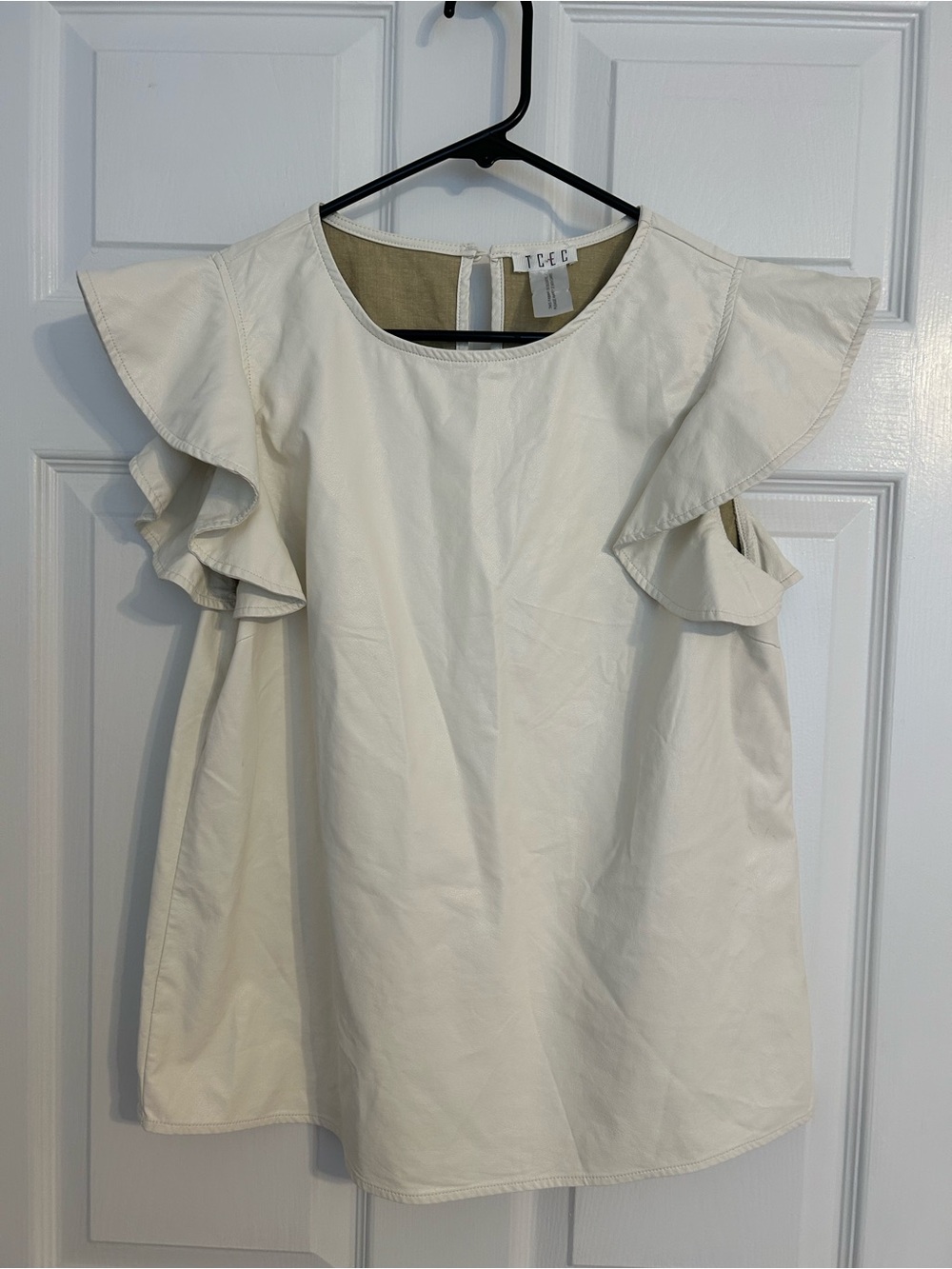 TCEC White Faux Leather Scoop Neck Top